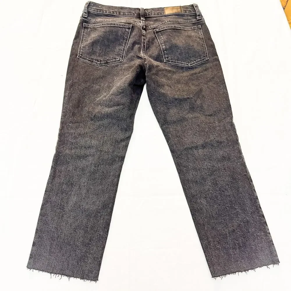 Madewell Tomboy Straight Charcoal Black Raw Hem Zip Fly Denim Jeans Size 28